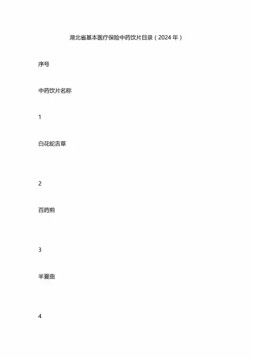 湖北省基本医疗保险中药饮片目录(2024年) 