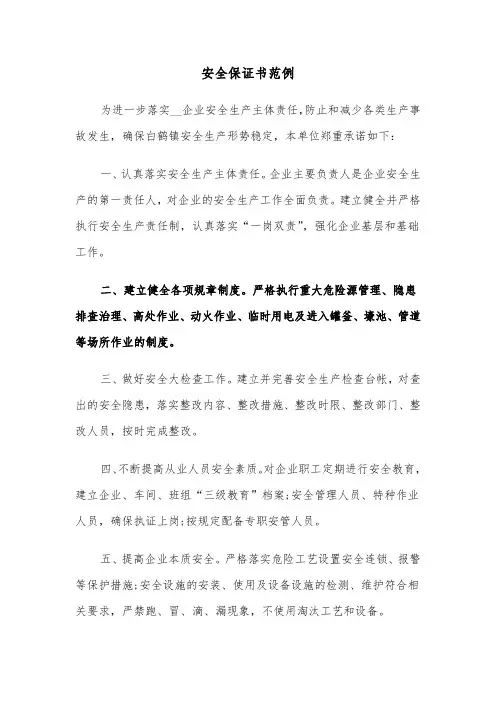 安全保证书范例（7篇）