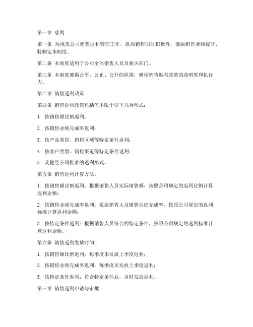 销售返利管理制度模板范文
