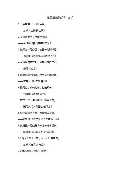 描写荷花的诗句 古诗