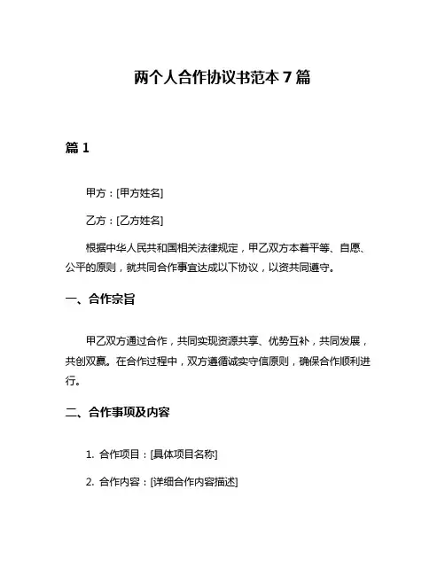 两个人合作协议书范本7篇