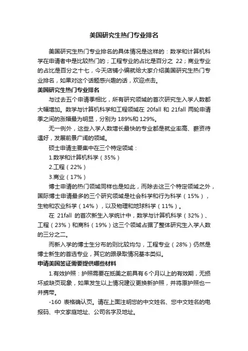 美国研究生热门专业排名