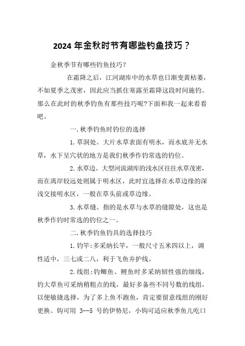 2024年金秋时节有哪些钓鱼技巧？