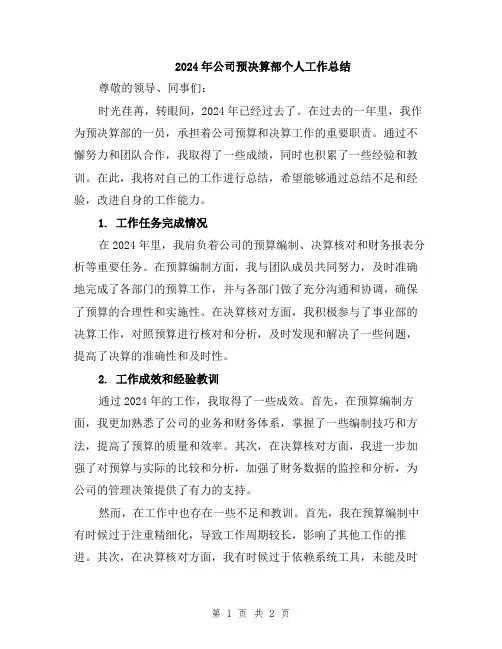 2024年公司预决算部个人工作总结