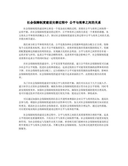社会保障制度建设完善过程中 公平与效率之间的关系