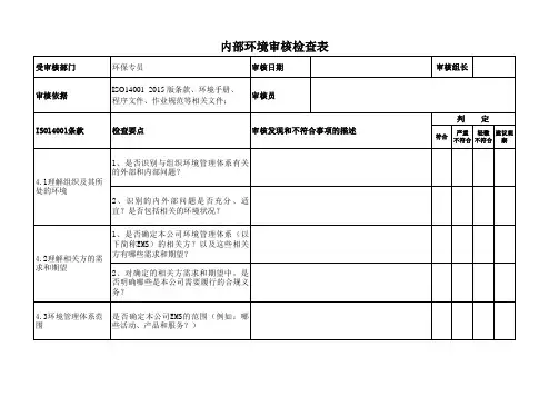 ISO14001-2015内审检查表