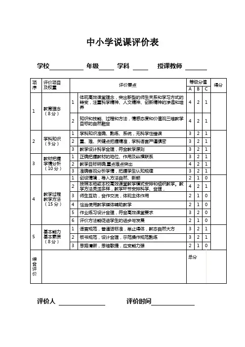 说课评价表