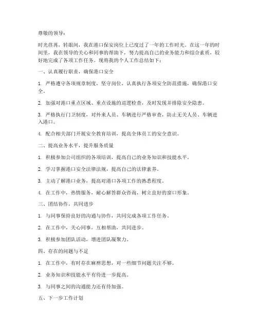 港口保安个人工作总结范文