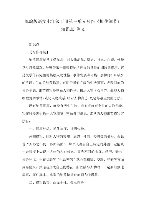 部编版语文七年级下册第三单元写作《抓住细节》知识点+例文