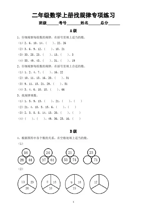 小学数学二年级上册《找规律》题型专项练习(附经典例题思路点拨)