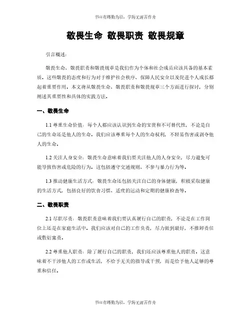 敬畏生命 敬畏职责 敬畏规章