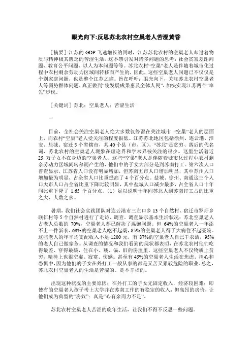 眼光向下-反思苏北农村空巢老人苦涩黄昏