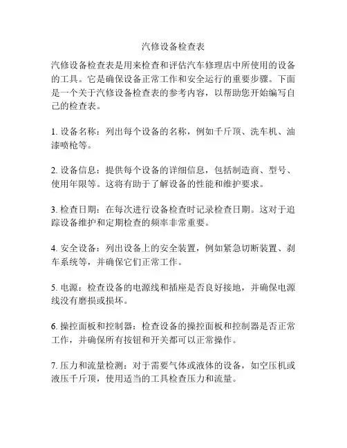 汽修设备检查表