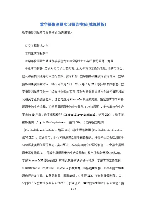 数字摄影测量实习报告模板(城规模板)