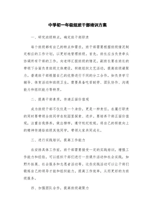中学初一年级组班干部培训方案