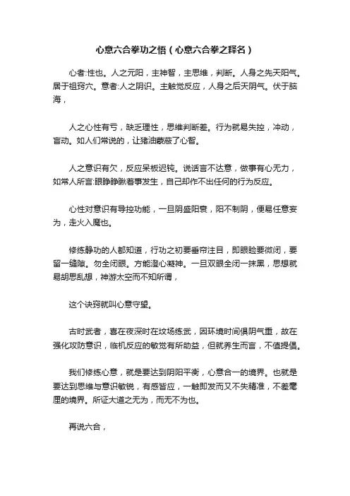 心意六合拳功之悟（心意六合拳之释名）