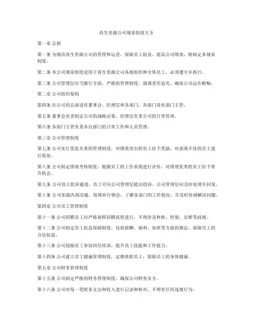 再生资源公司规章制度大全
