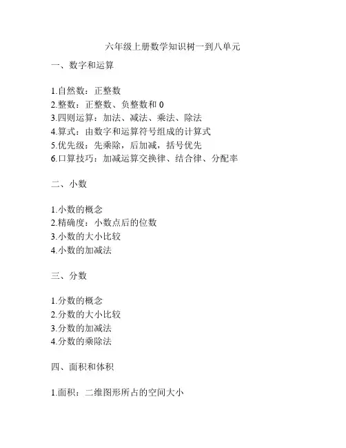 六年级上册数学知识树一到八单元