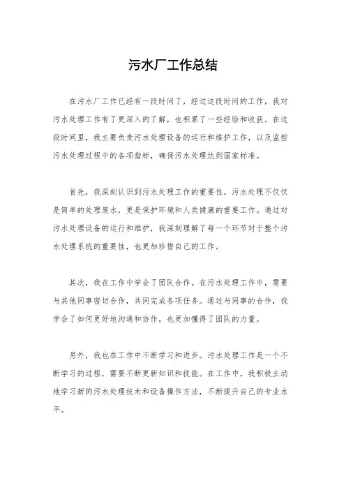污水厂工作总结
