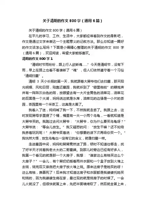 关于清明的作文800字（通用6篇）