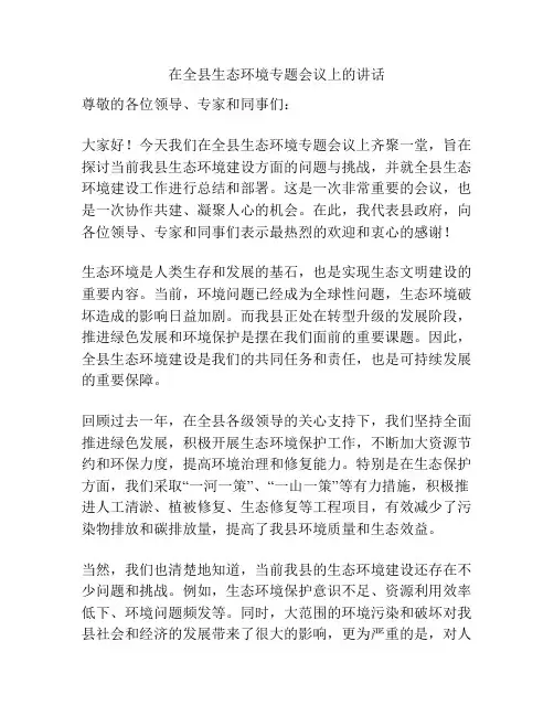 在全县生态环境专题会议上的讲话