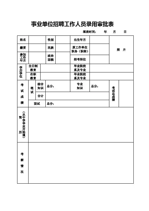 事业单位录用工作人员审批表