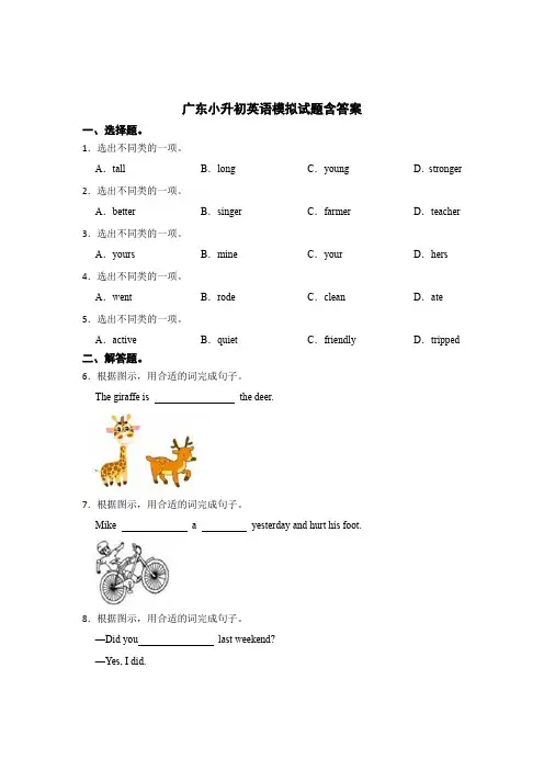 小升初英语模拟试题深圳含答案-精选5篇