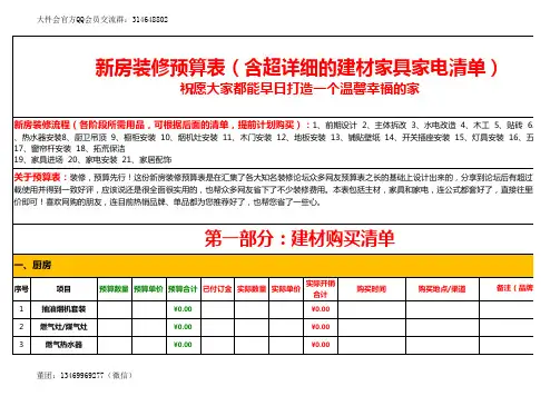 新房装修预算表(含超详细的建材家具家电清单)