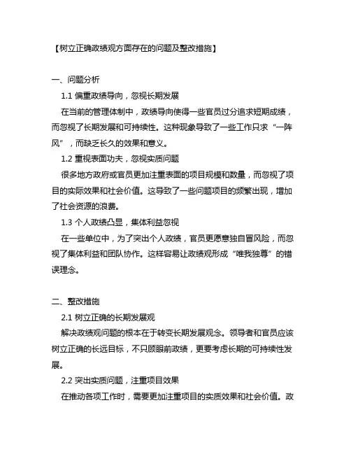 树立正确政绩观方面存在的问题及整改措施