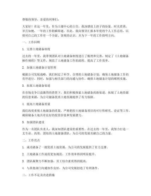 土储中心主任个人工作总结