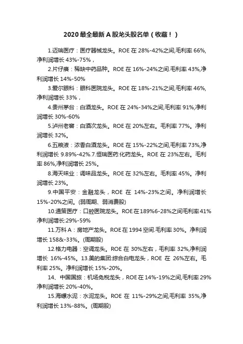 2020最全最新A股龙头股名单（收藏！）