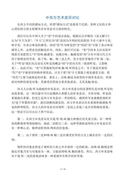 中西方艺术差异对比
