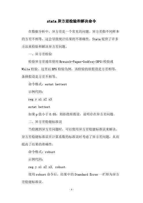 stata异方差检验和解决命令