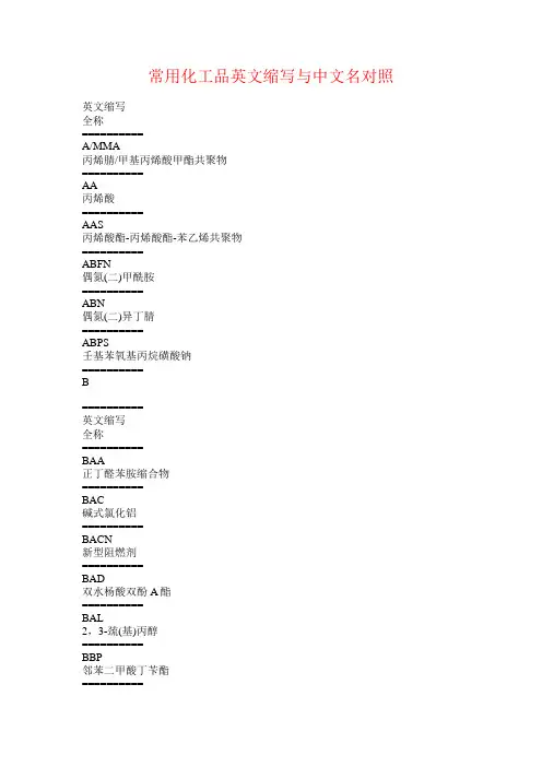 常用化工品英文缩写与中文名对照