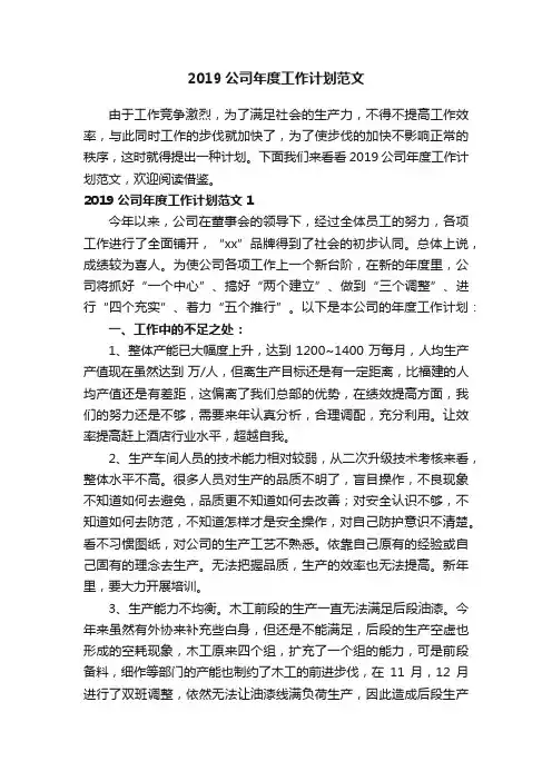 2019公司年度工作计划范文