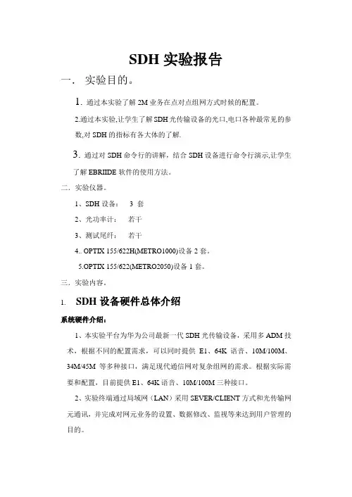 SDH网配置实验报告