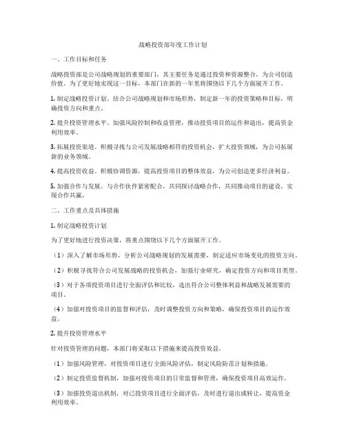 战略投资部年度工作计划