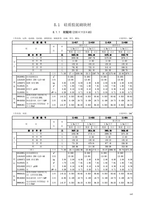 第八章 耐酸砖、板衬里工程-定额
