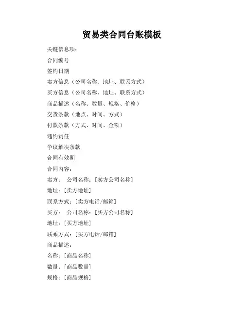 贸易类合同台账模板