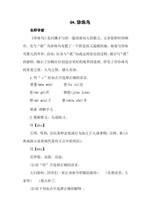 4  珍珠鸟  同步练习(含答案)