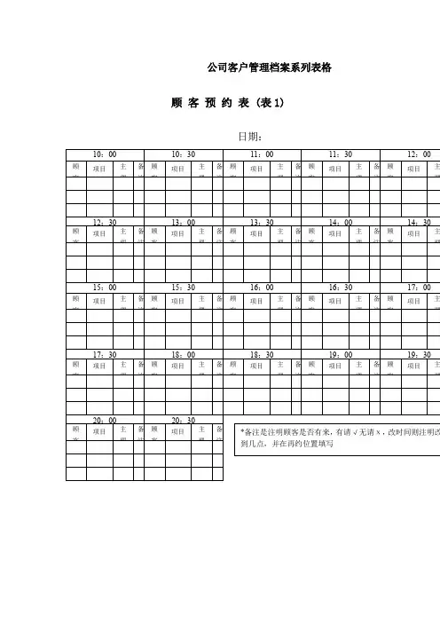 美容院公司客户管理档案系列表格