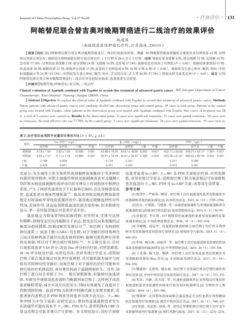 阿帕替尼联合替吉奥对晚期胃癌进行二线治疗的效果评价