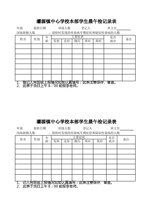 (完整版)小学学生晨午检记录表