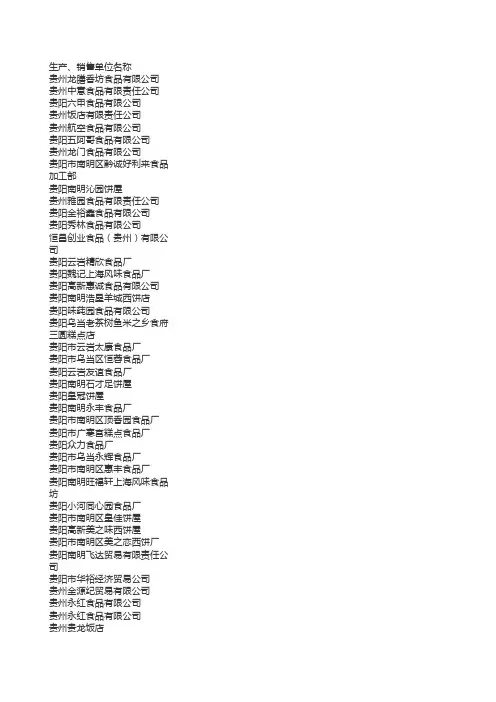 贵阳食品公司名单