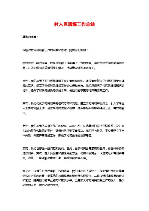 村人民调解工作总结