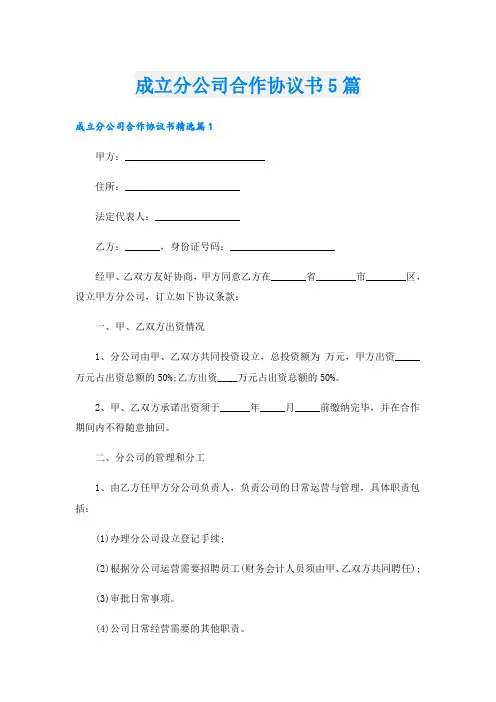 成立分公司合作协议书5篇