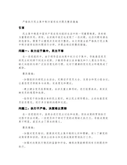 严格执行民主集中制方面存在问题及整改措施