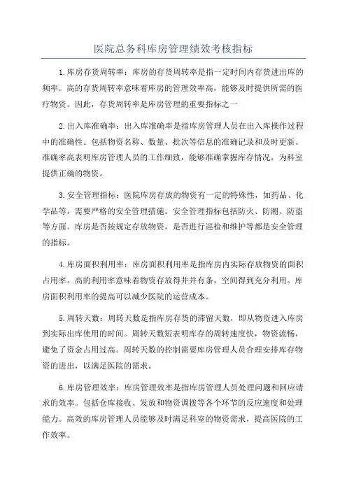 医院总务科库房管理绩效考核指标