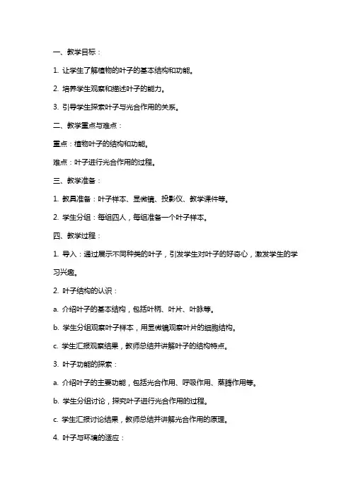《植物的叶》的科学教案