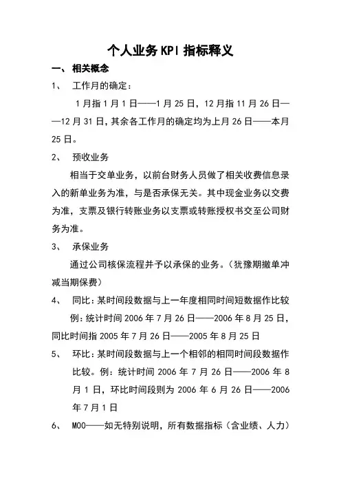 个人业务KPI指标释义